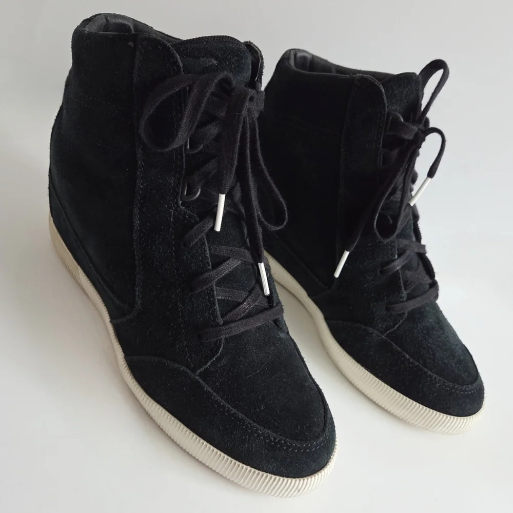 Sorel Out N About Suede Hidden Wedge Sneakers, Size 10